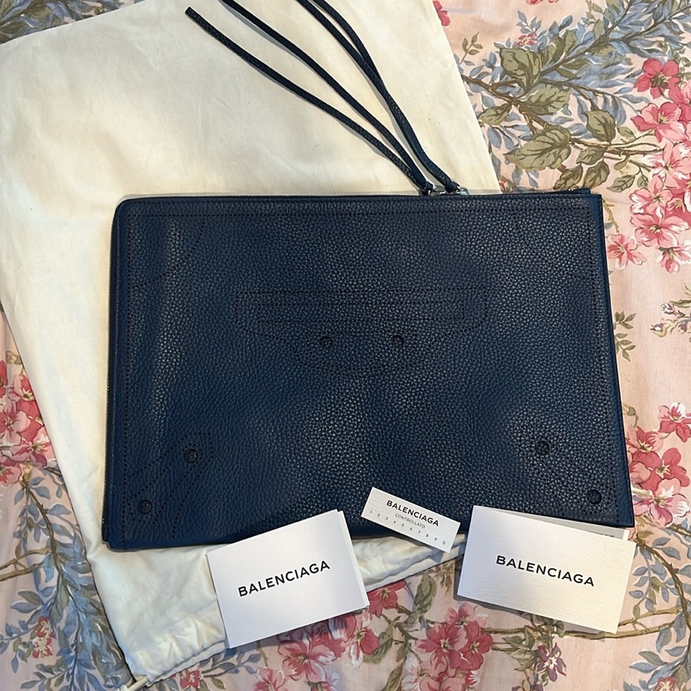 Balenciaga Large Navy Leather Clutch